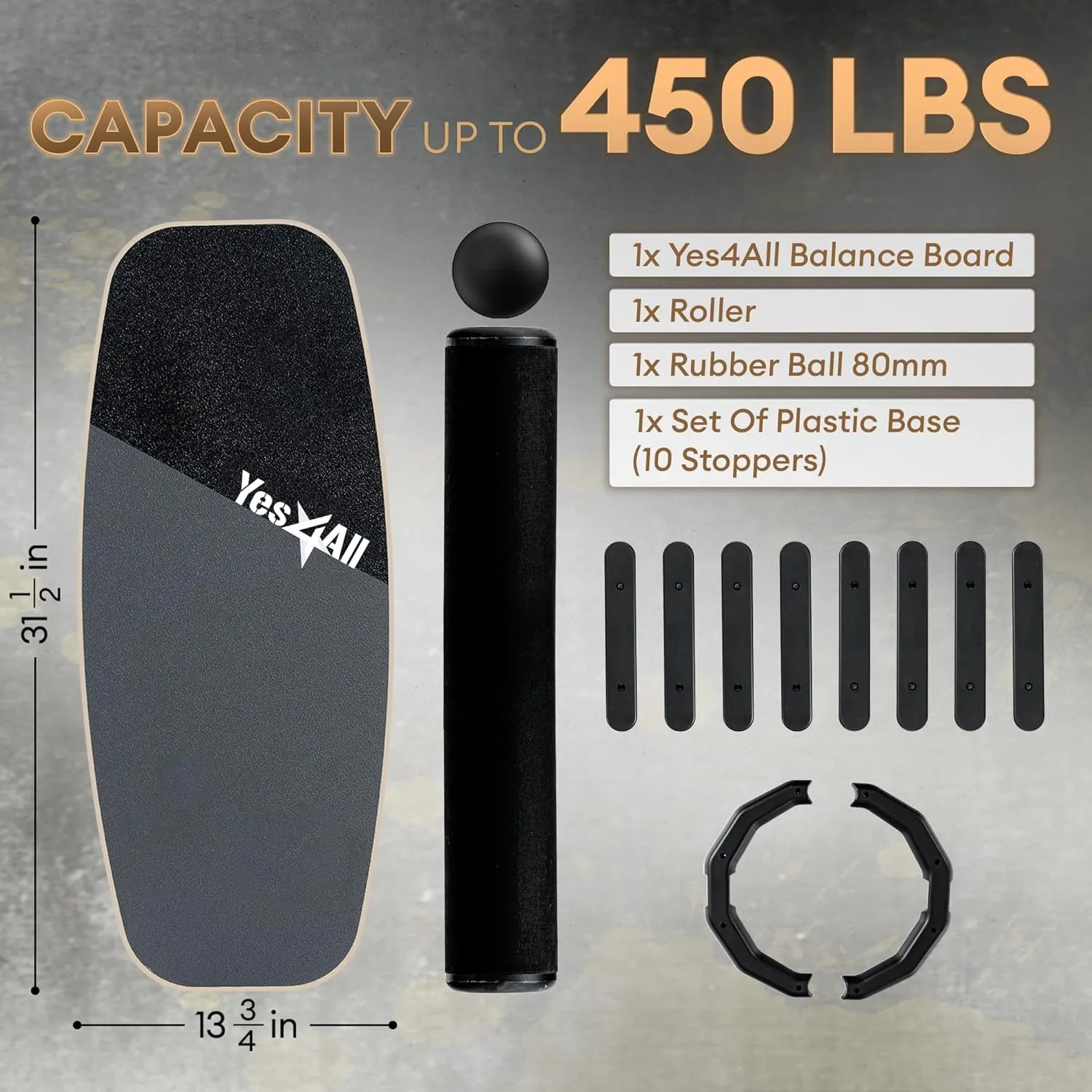 Yes4All 2-in-1 Balance Boards Set, 9 Adjustable Modes Surf Trainer, Wobble Board Exercise for Adults, Includes Roller & Ball