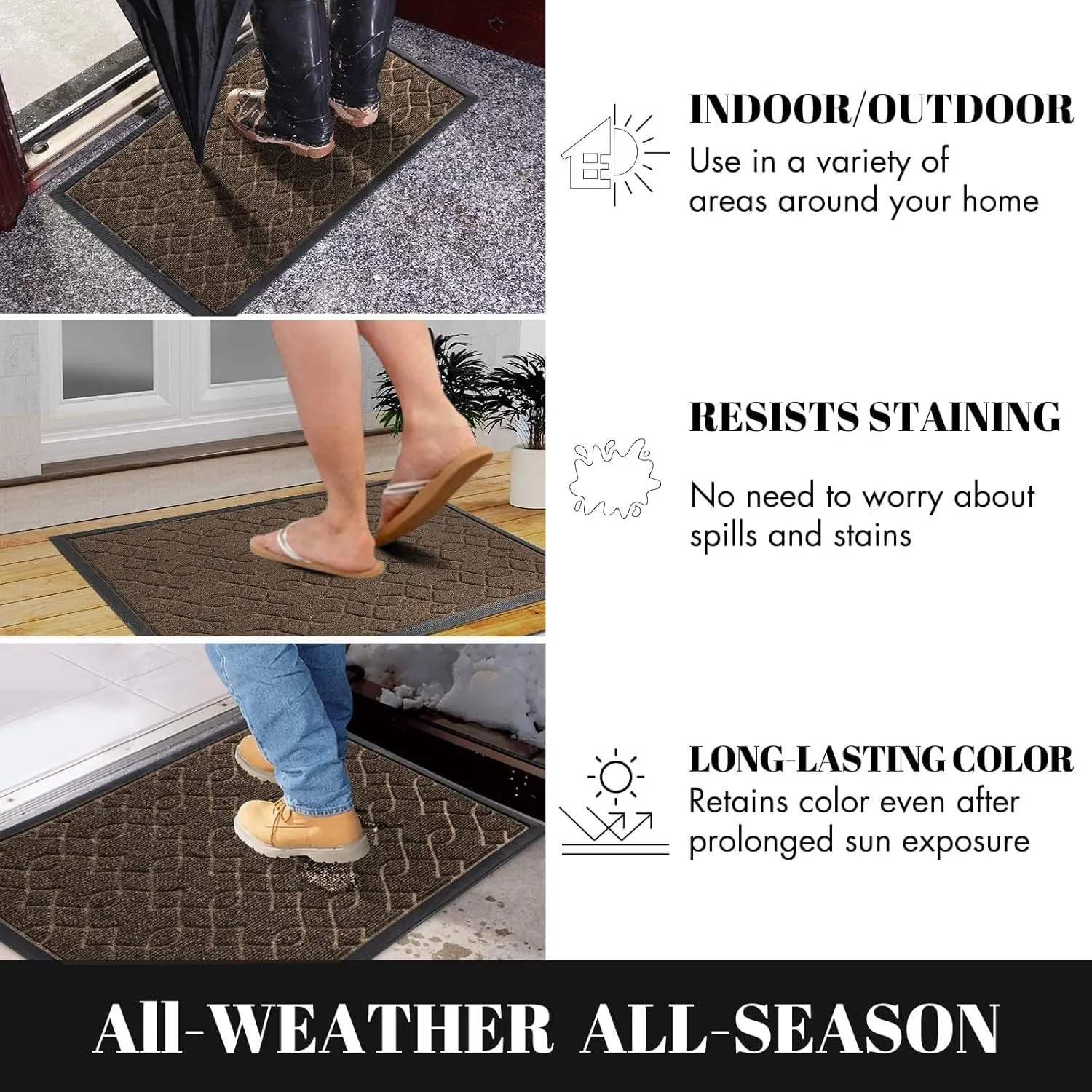 Yimobra Front Door Mat Outside Entrance, All-Weather All-Season Welcome Doormat Outdoor Indoor, Natural Rubber, Stain and Fade Resistant, Low Profile, Easy Clean Patio Porch Mat, 29.5x17, Brown