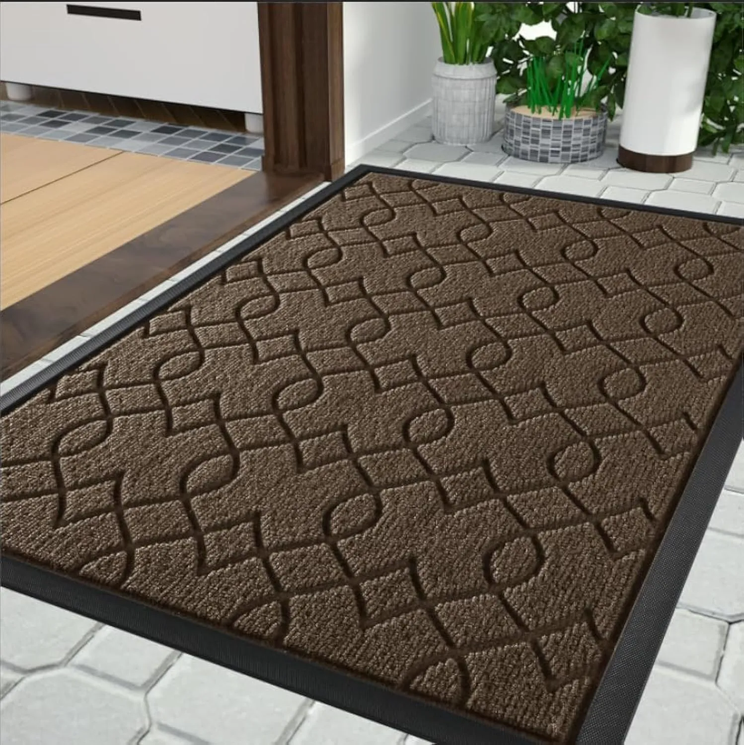 Yimobra Front Door Mat Outside Entrance, All-Weather All-Season Welcome Doormat Outdoor Indoor, Natural Rubber, Stain and Fade Resistant, Low Profile, Easy Clean Patio Porch Mat, 29.5x17, Brown