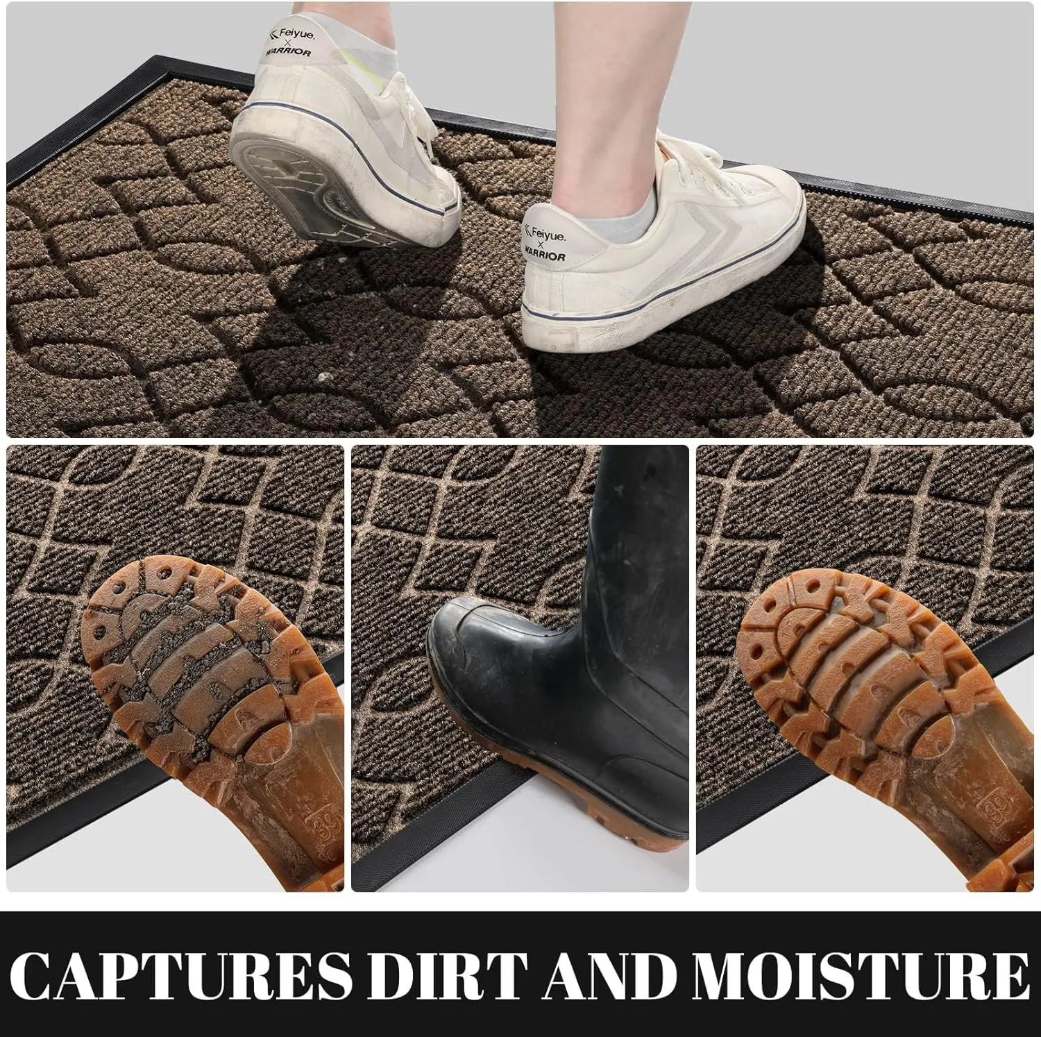 Yimobra Front Door Mat Outside Entrance, All-Weather All-Season Welcome Doormat Outdoor Indoor, Natural Rubber, Stain and Fade Resistant, Low Profile, Easy Clean Patio Porch Mat, 29.5x17, Brown