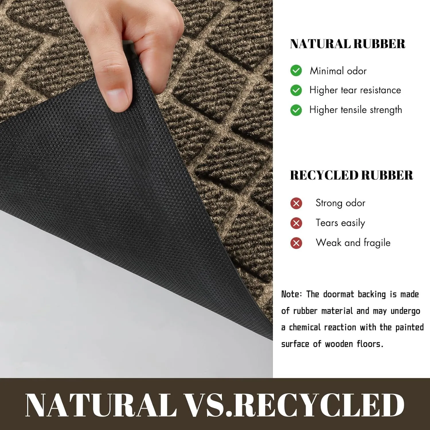 Yimobra Front Door Mat Outside Entrance, All-Weather All-Season Welcome Doormat Outdoor Indoor, Natural Rubber, Stain and Fade Resistant, Low Profile, Easy Clean Patio Porch Mat, 29.5x17, Brown