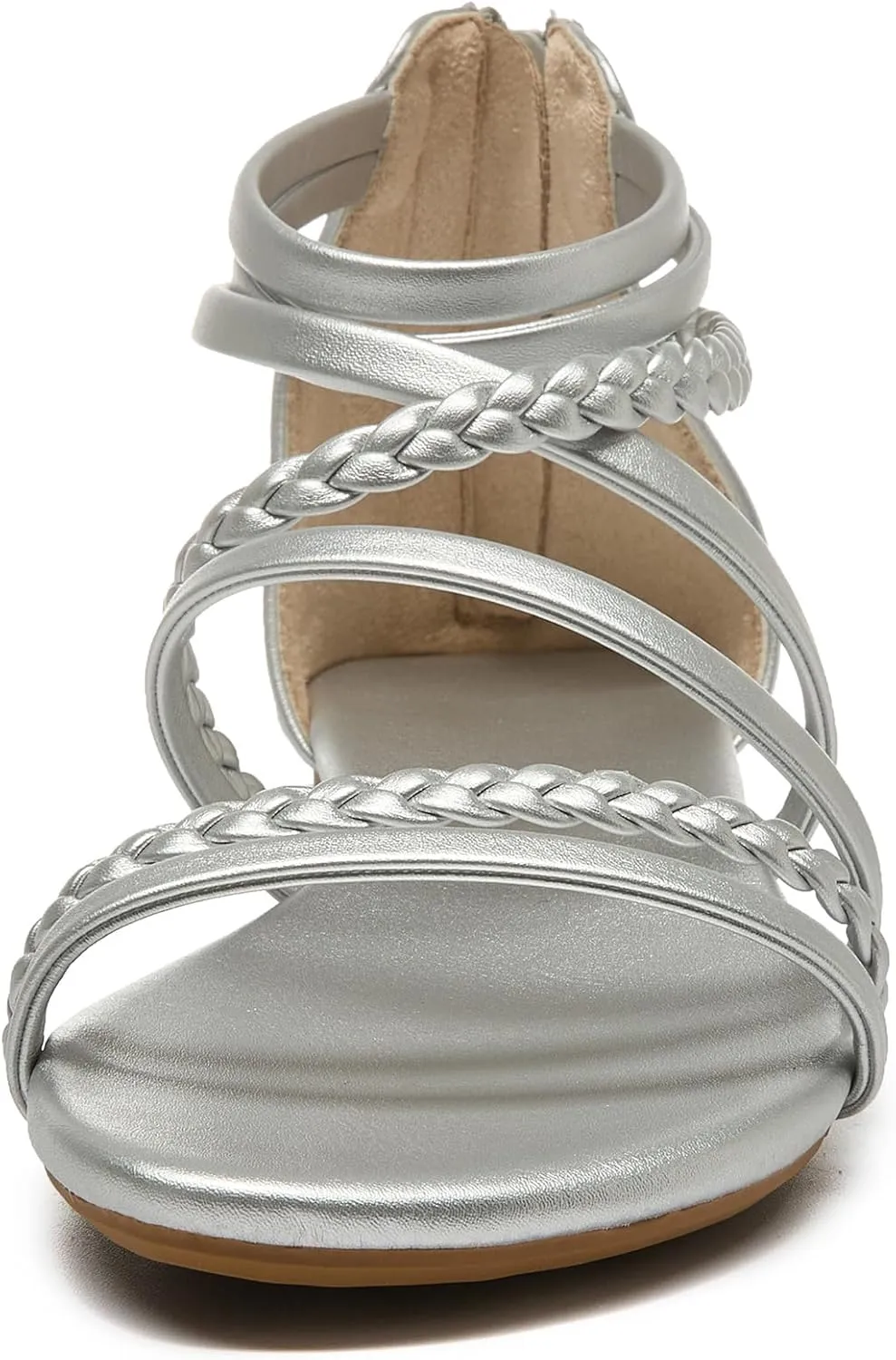youngshow Braided Strappy Sandals for Women Open Toe Dressy Summer Flat Sandals with Zip Closure