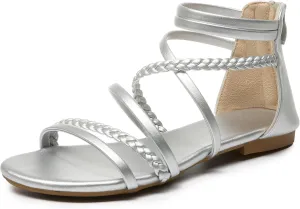 youngshow Braided Strappy Sandals for Women Open Toe Dressy Summer Flat Sandals with Zip Closure