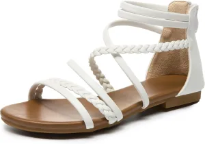 youngshow Braided Strappy Sandals for Women Open Toe Dressy Summer Flat Sandals with Zip Closure