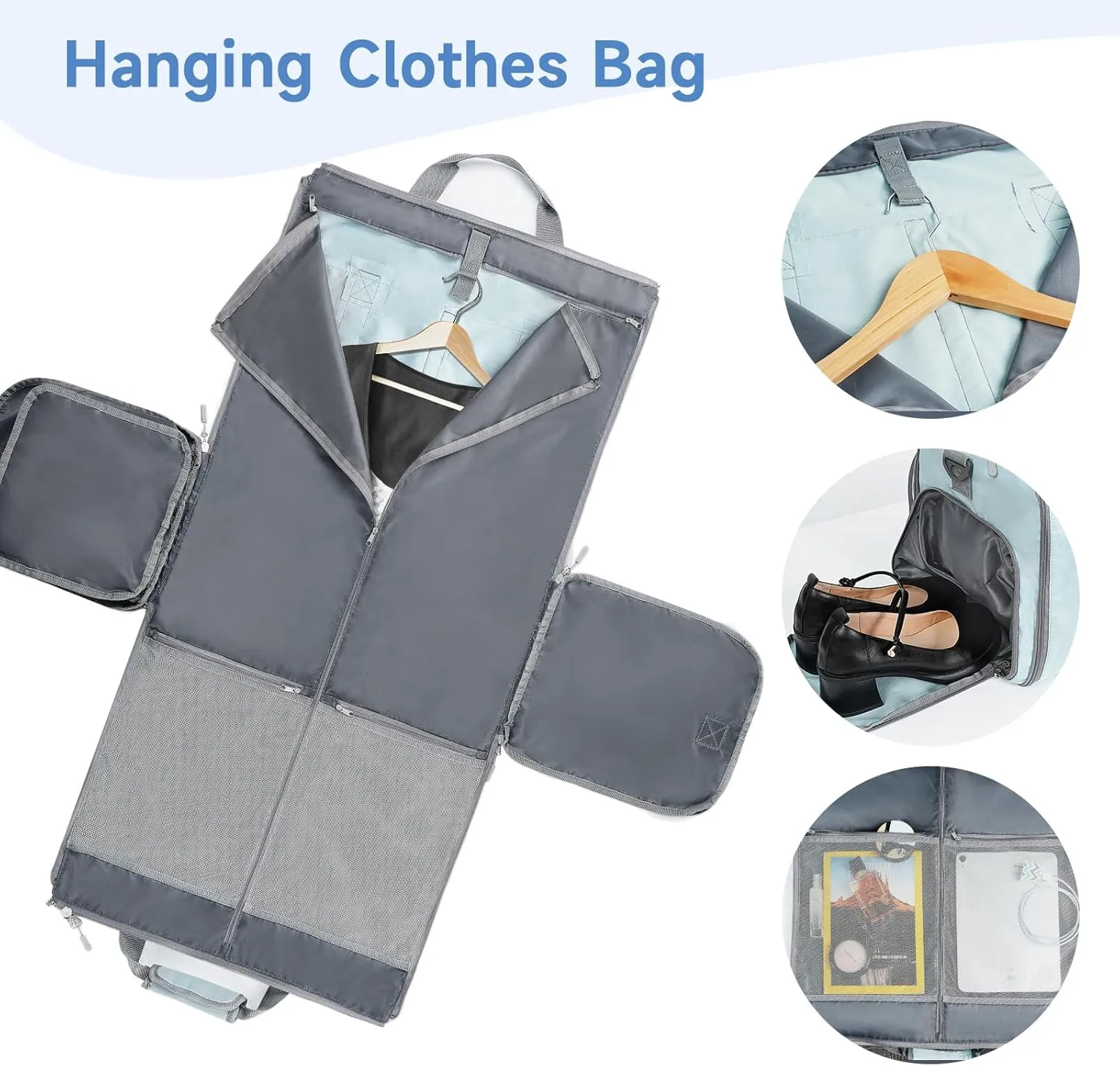 ‌Ytonet Foldable Garment Duffle Bags for Travel, Carry On Convertible Duffel Bag with Shoe Compartment & Water Resistant Fabric, 2-in-1 Hanging Suit Organizer, Mint Green