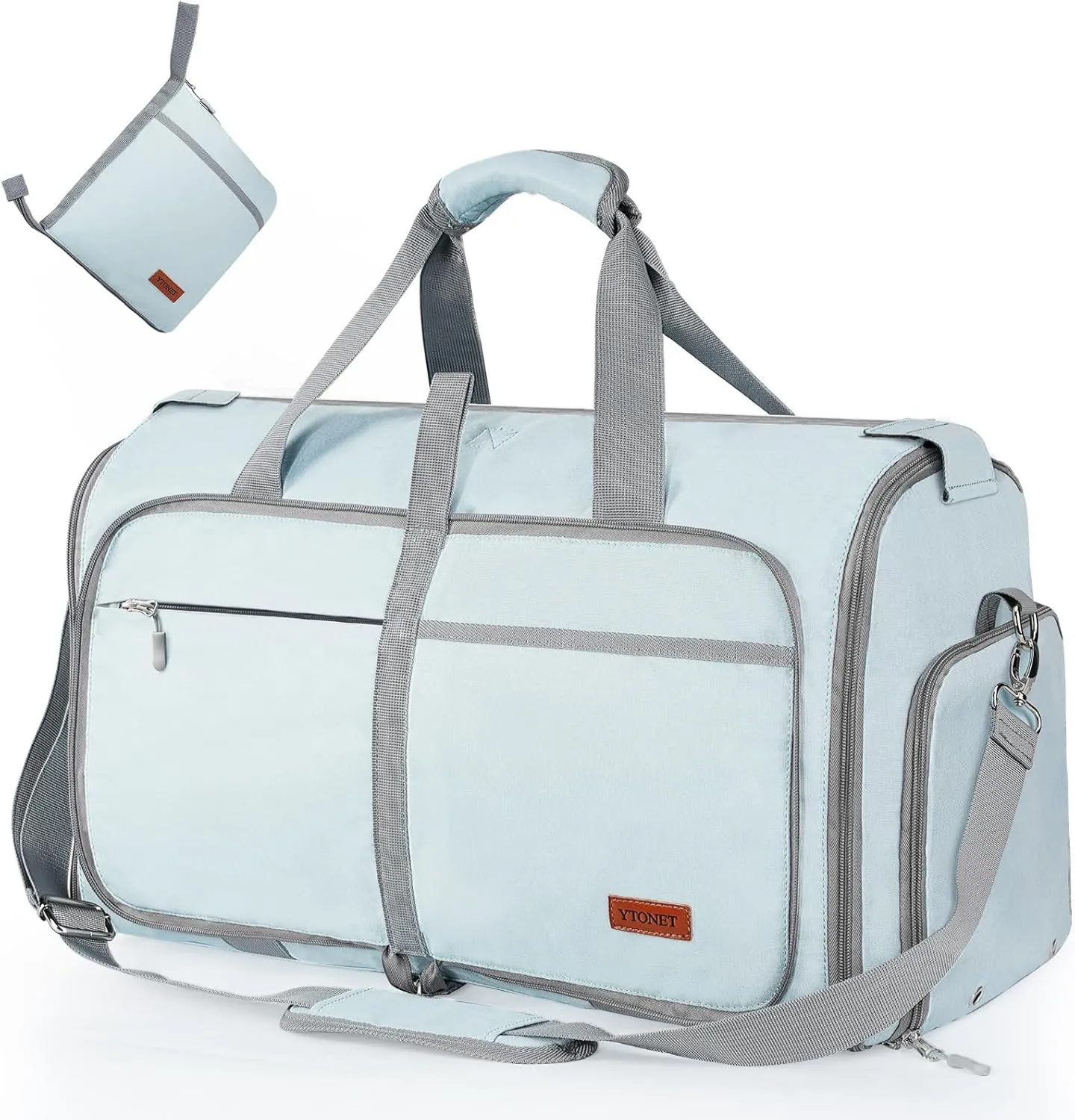 ‌Ytonet Foldable Garment Duffle Bags for Travel, Carry On Convertible Duffel Bag with Shoe Compartment & Water Resistant Fabric, 2-in-1 Hanging Suit Organizer, Mint Green