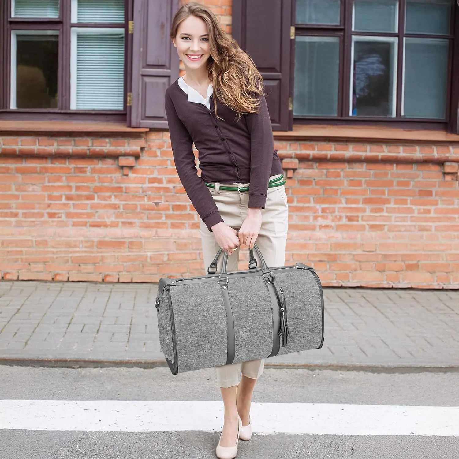 Ytonet Garment Duffle Bags for Travel, Convertible Carry on Garment Bag with Shoe Pouch, Water Resistant Weekender Bag for Women with Shoulder Strap, 2 in 1 Hanging Suitcase Suit Travel Bags, Grey