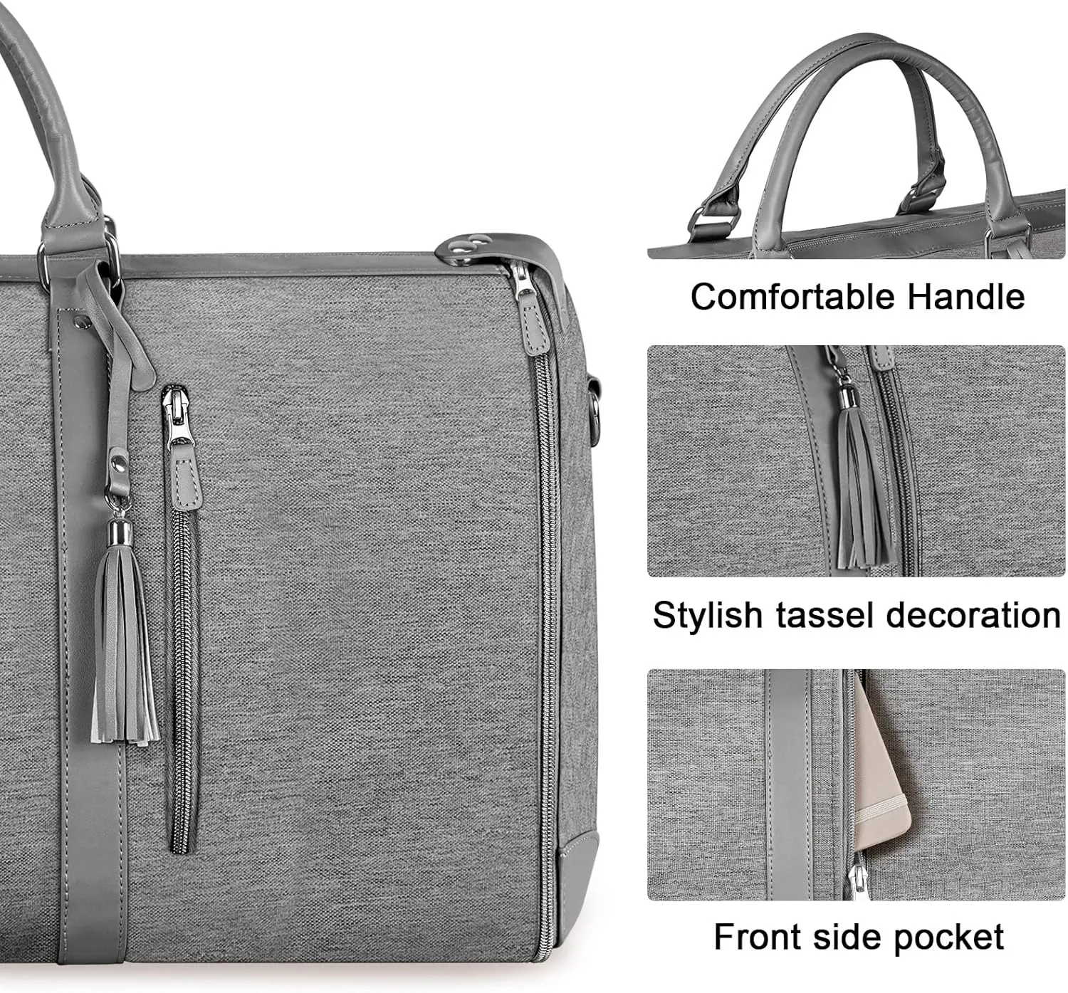 Ytonet Garment Duffle Bags for Travel, Convertible Carry on Garment Bag with Shoe Pouch, Water Resistant Weekender Bag for Women with Shoulder Strap, 2 in 1 Hanging Suitcase Suit Travel Bags, Grey