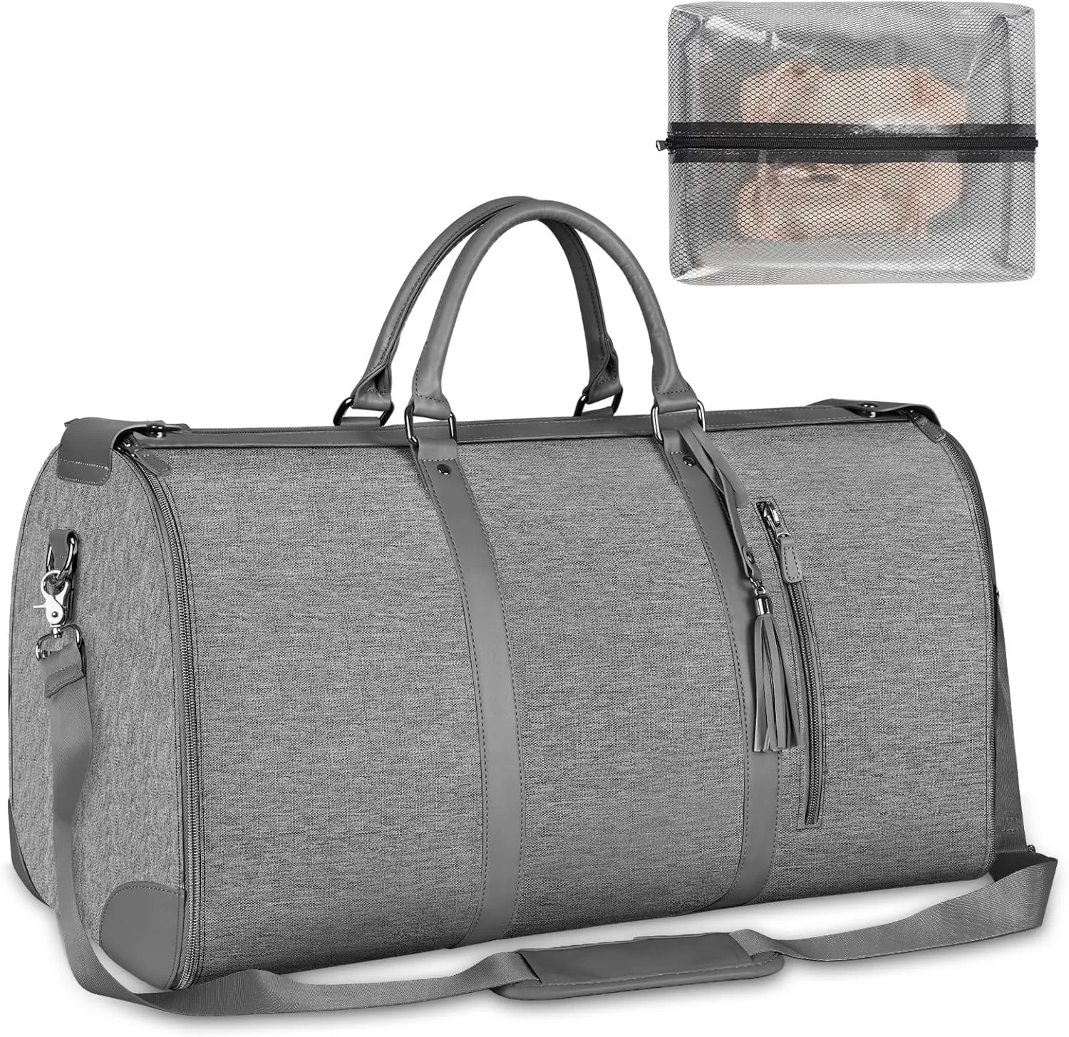 Ytonet Garment Duffle Bags for Travel, Convertible Carry on Garment Bag with Shoe Pouch, Water Resistant Weekender Bag for Women with Shoulder Strap, 2 in 1 Hanging Suitcase Suit Travel Bags, Grey