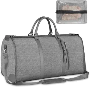 Ytonet Garment Duffle Bags for Travel, Convertible Carry on Garment Bag with Shoe Pouch, Water Resistant Weekender Bag for Women with Shoulder Strap, 2 in 1 Hanging Suitcase Suit Travel Bags, Grey