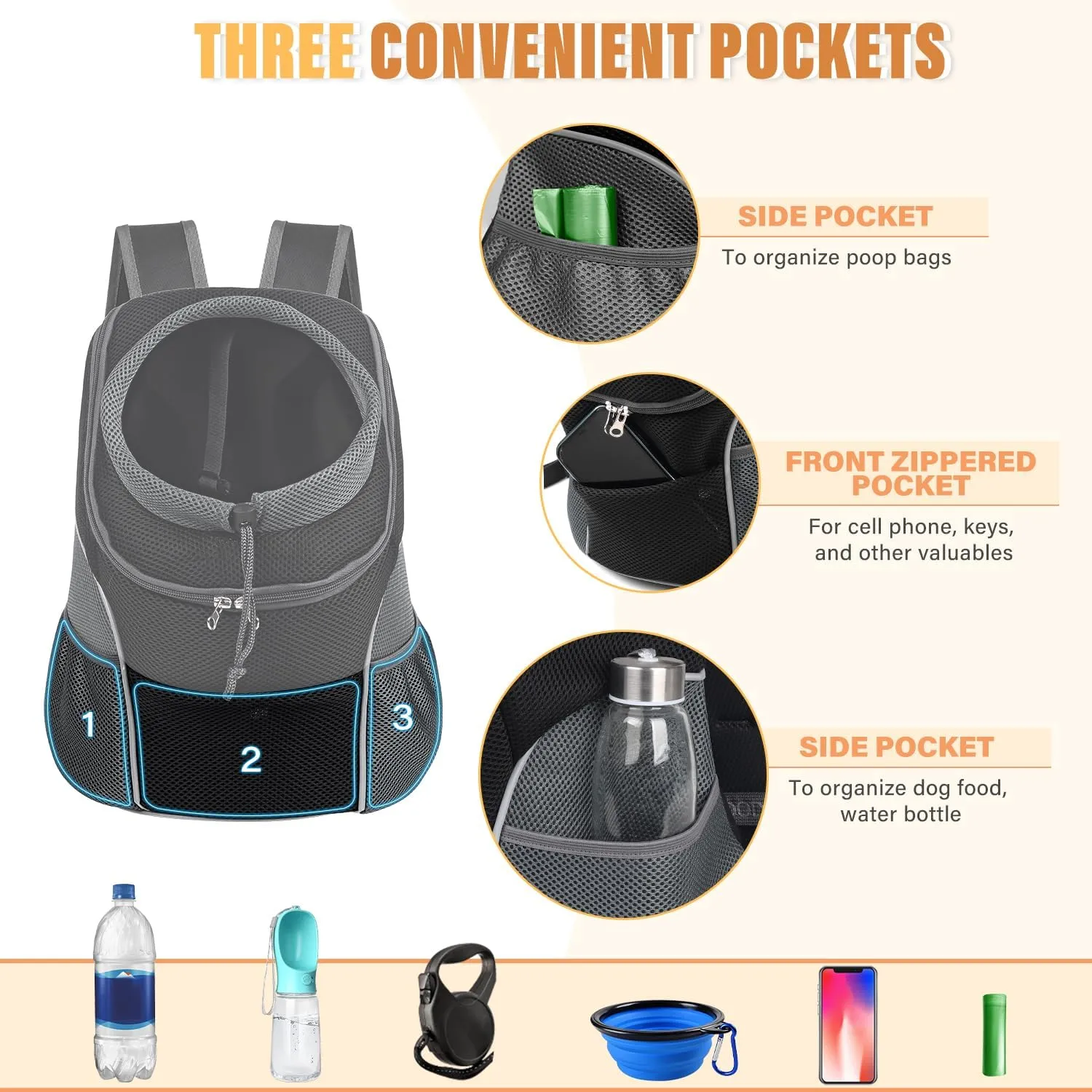 YUDODO Dog Front Carrier Backpack, Adjustable Breathable Pet Carrier for Small Dogs, Ventilated Puppy Back Pack with Safety Belt, Lightweight Doggy Backpack for Hiking Outdoor (Black, L: 9-14 lbs)