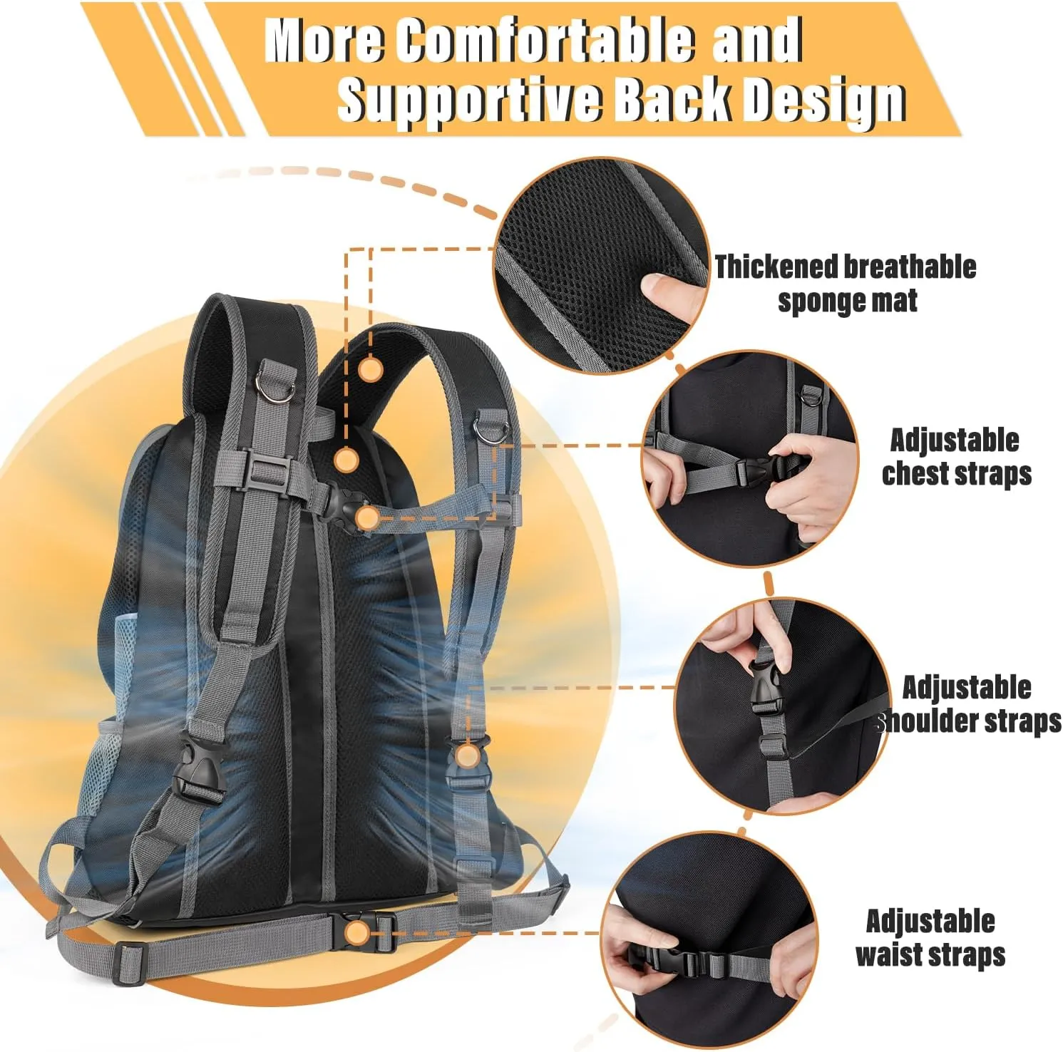 YUDODO Dog Front Carrier Backpack, Adjustable Breathable Pet Carrier for Small Dogs, Ventilated Puppy Back Pack with Safety Belt, Lightweight Doggy Backpack for Hiking Outdoor (Black, L: 9-14 lbs)