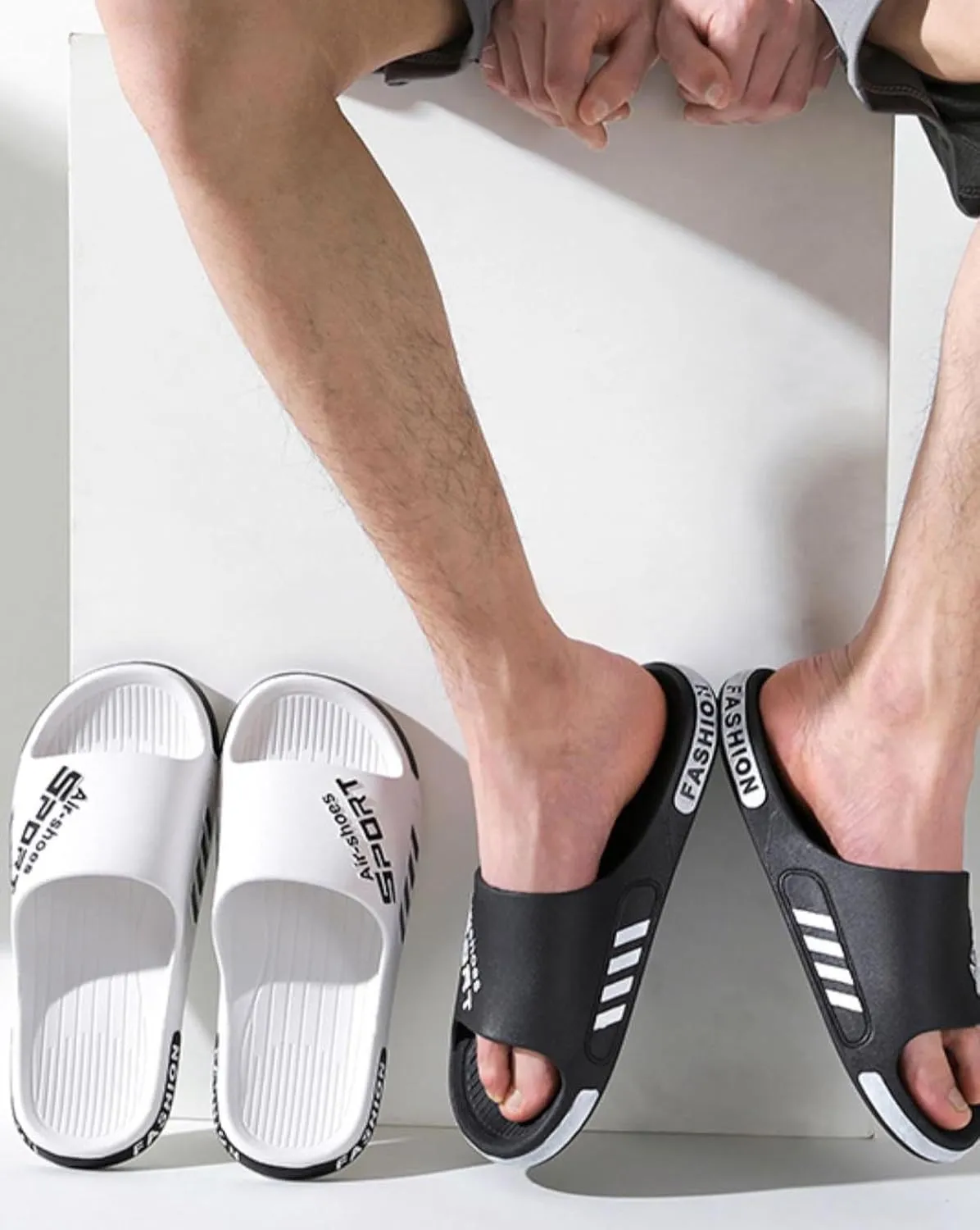YUNZLAN Plus Size Men's Slides Sandals,Bathroom Shower Slippers,Non-slip Beach Pool Slides Shoes Outdoor Indoor