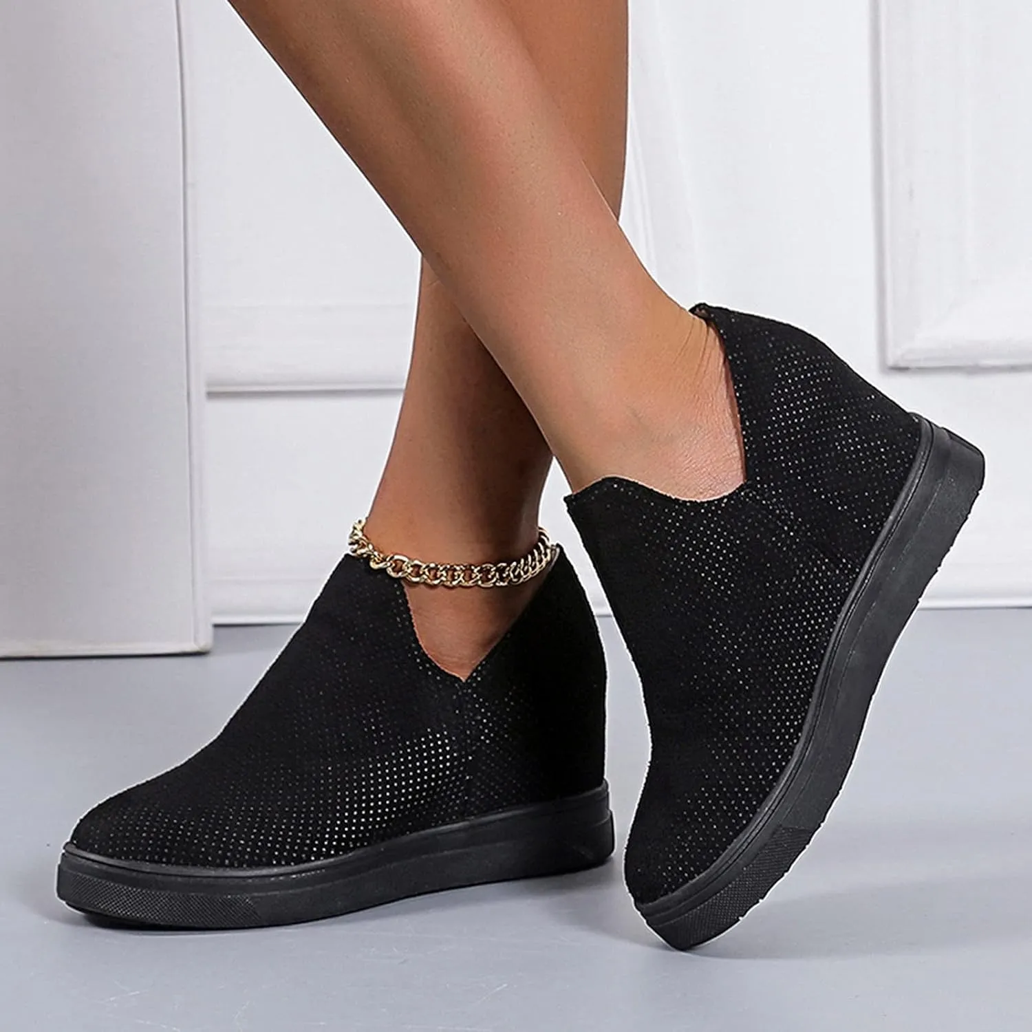 ZBYY Women's Platform Sneakers Hidden Heel Wedge Booties Canvas Shoes Fashion Walking Slip On Breathable Sneakers