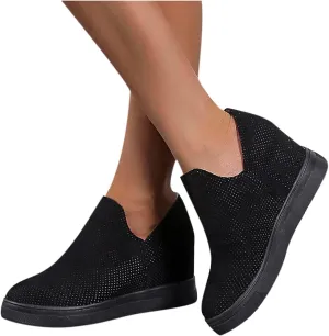 ZBYY Women's Platform Sneakers Hidden Heel Wedge Booties Canvas Shoes Fashion Walking Slip On Breathable Sneakers
