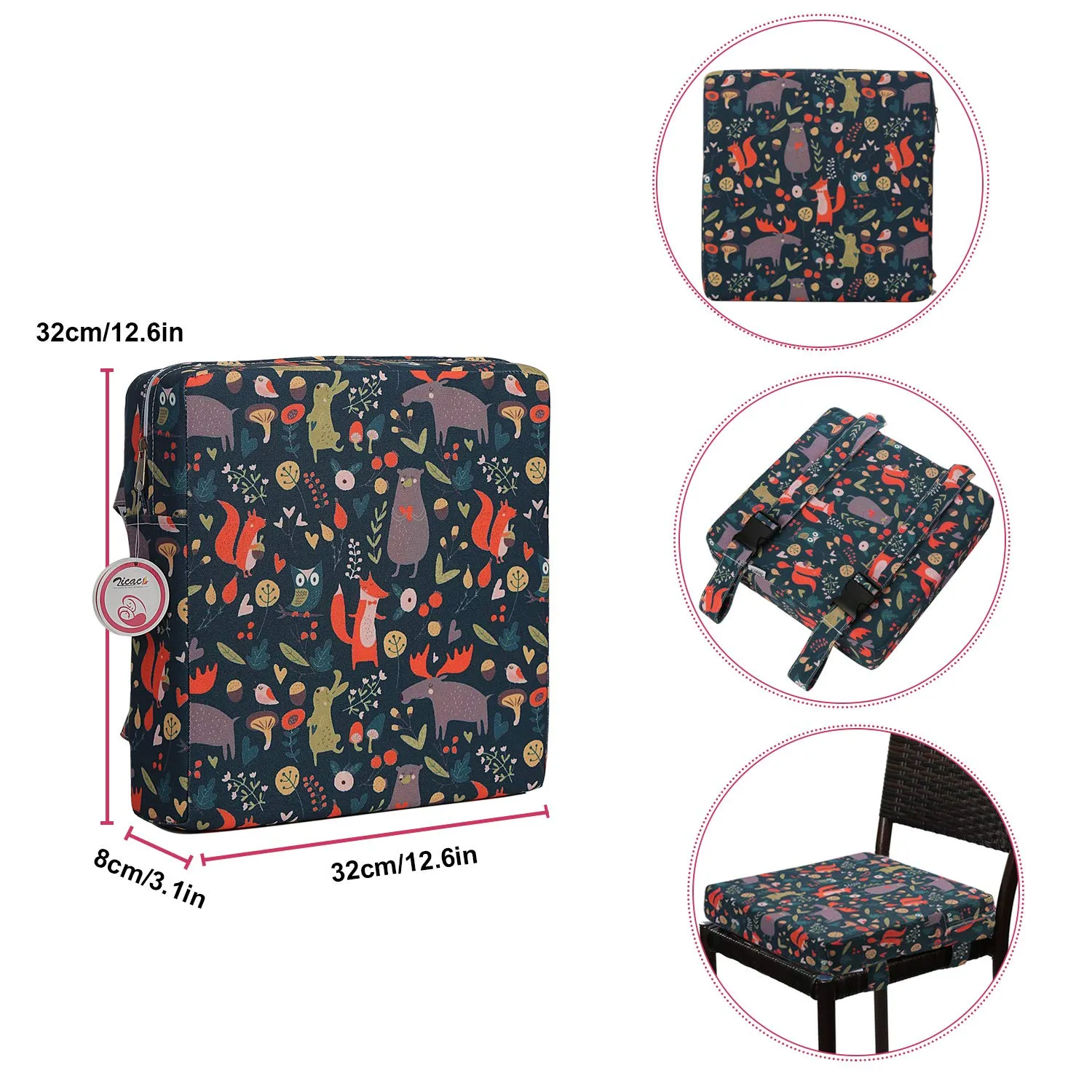 Zicac Portable High Chair Increasing Seat Cushion for Travel Dining Seat Pad for Toddler Kids Baby Infant Washable Thick Chair Seat Pads (Forest Green)