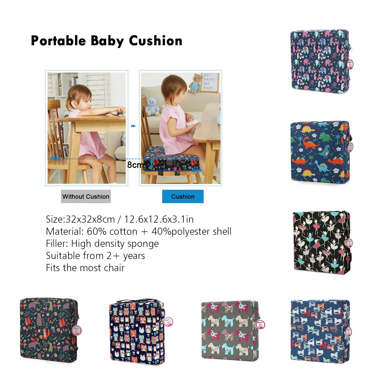 Zicac Portable High Chair Increasing Seat Cushion for Travel Dining Seat Pad for Toddler Kids Baby Infant Washable Thick Chair Seat Pads (Forest Green)