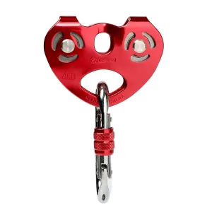 Zipline Trolley Kit with 25kN Carabiner Double Tandem Dual Pulley Speed Dual Trolley for Rock Climbing Caving Aloft Work Rescue,Red with Carabiner