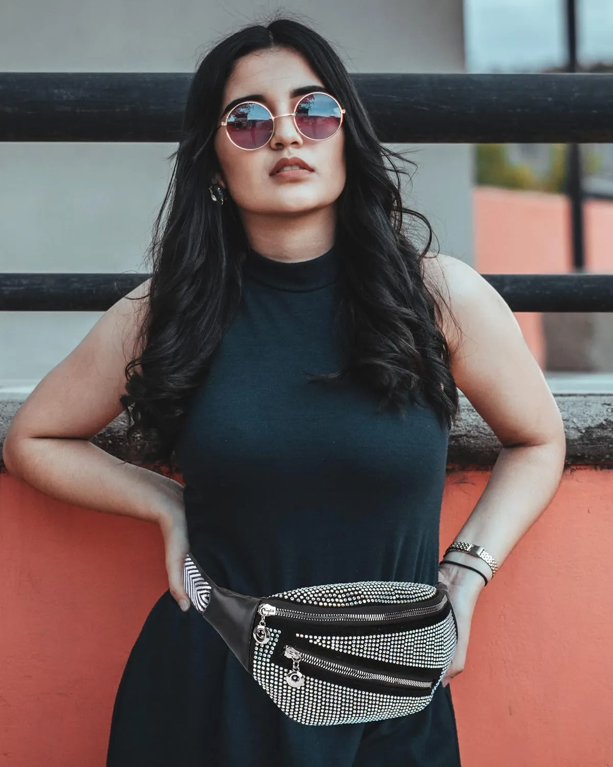 ZLM BAG US Dazzling Rhinestones Fanny Pack Slide Zip Waist Pack Chest Bag Phone Purse Wide Straps Crossbody Shoulder Bag
