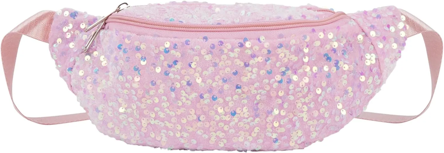 ZLM BAG US Dazzling Sequins Fanny Pack Zip Waist Pack Chest Bag Phone Purse Wide Straps Crossbody Shoulder Bag