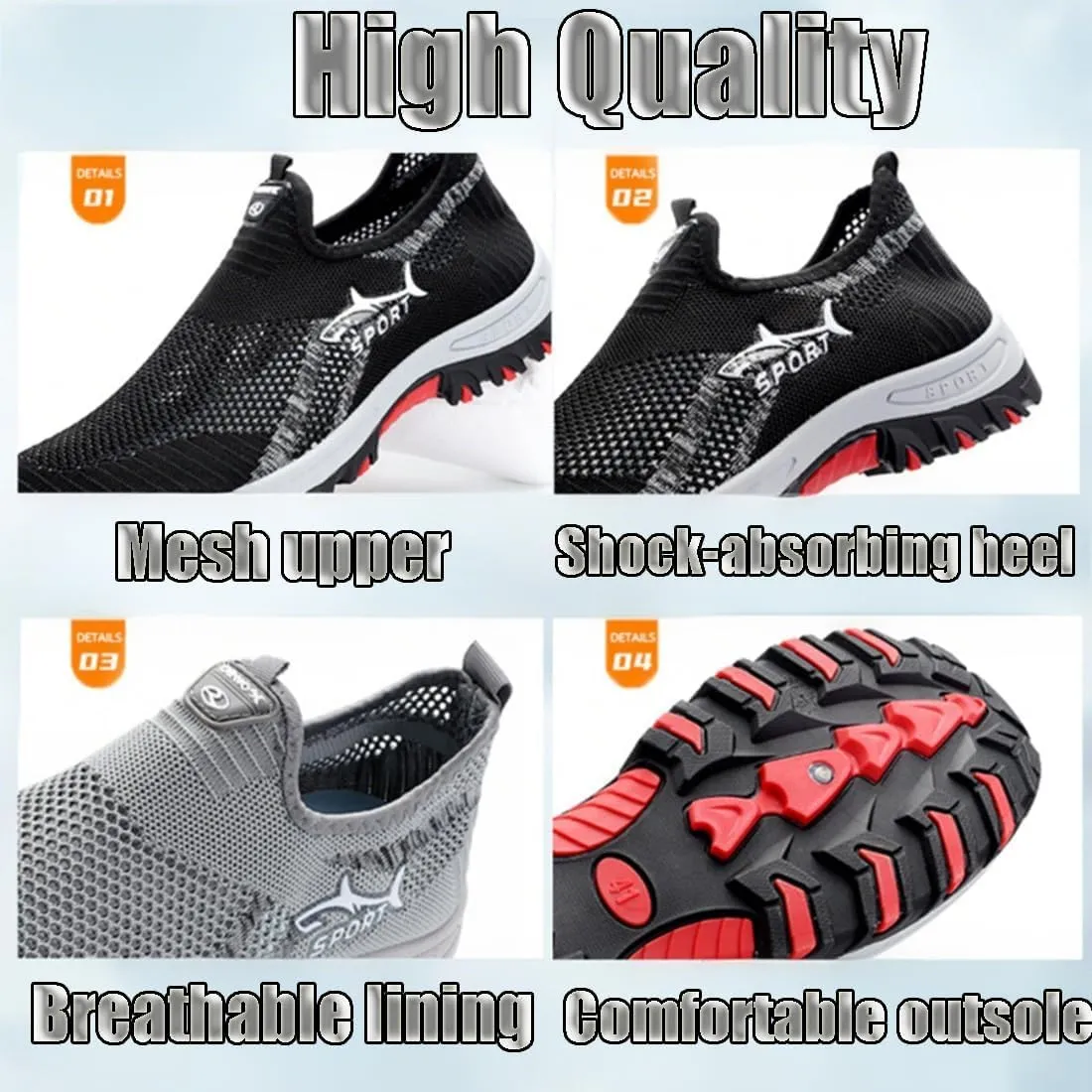 Zureto Jarv Cooling Comfort Sneaker, Men Soft Bottom Comfy Casual Anti-Slip Slip On Summer, Breathable Walking Mesh Shoes for Men